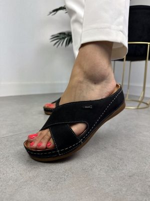Czarne klapki damskie Wasak 0409 - Styl casualowy