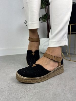Czarne espadryle damskie Wasak 0628 - Styl romantyczny