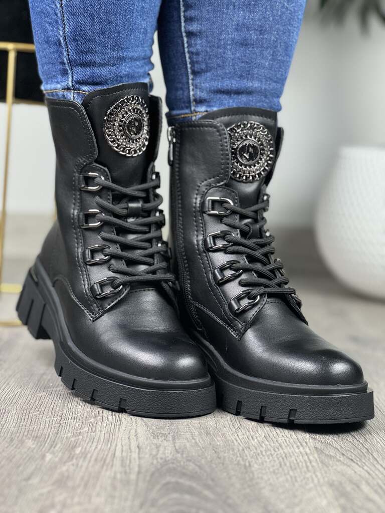Czarne skórzane botki damskie Filippo Dbt6521/24 - Styl miejski