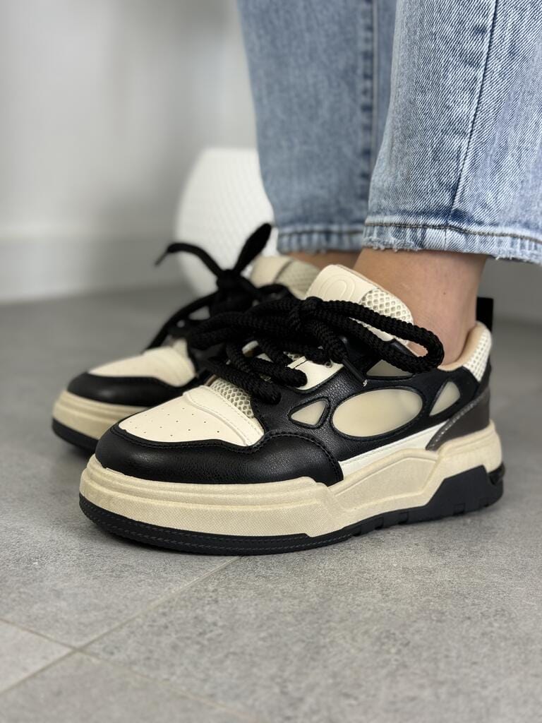 Buty sportowe na grubej podeszwie czarne – Wygodne sneakersy damskie 7566 Black - Na lato