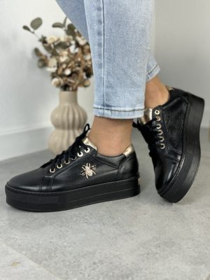 Półbuty Damskie Na Grubej Podeszwie Czarne Modne Buty Na Jesień Filipczyk - Styl casualowy