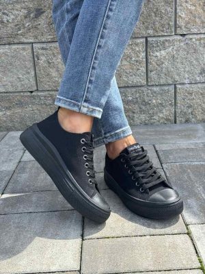 Czarne trampki damskie tekstylne na grubej podeszwie Lee Copper CQL-005 - Styl casualowy