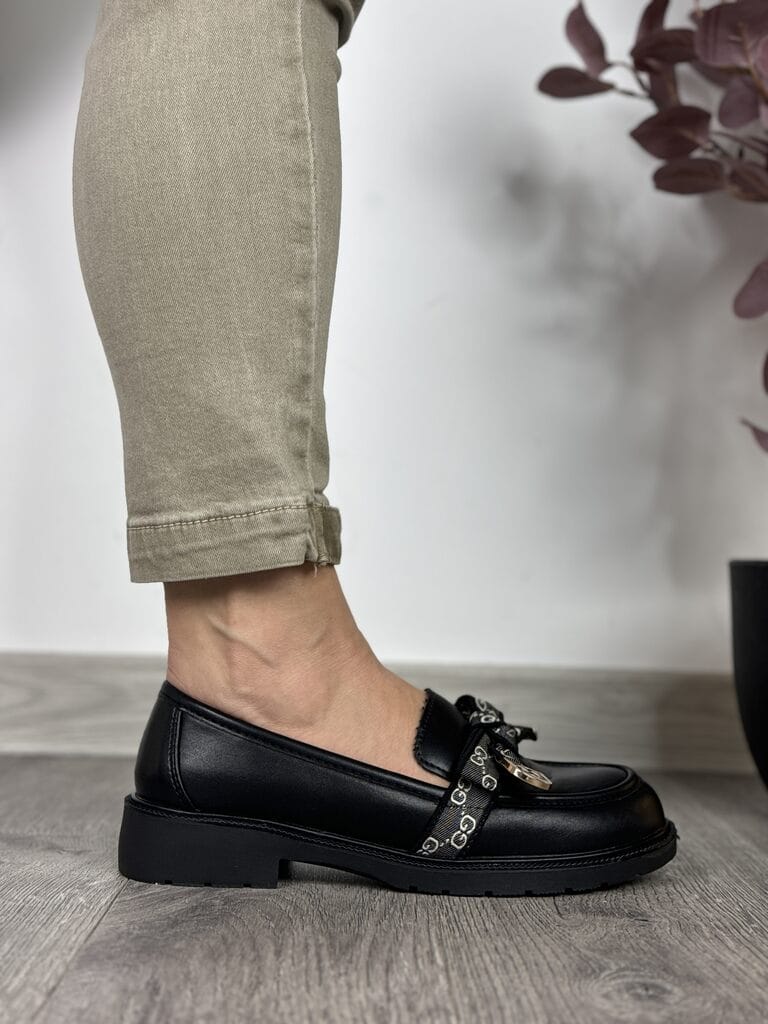 Mokasyny damskie z kokardą S. Barski HY42-331 Czarny - Styl casualowy