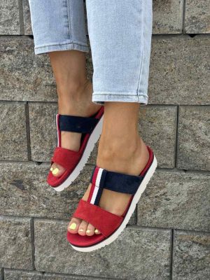 Wygodne Skórzane Klapki Damskie Filippo DK2170/21 RED/NV - Styl casualowy