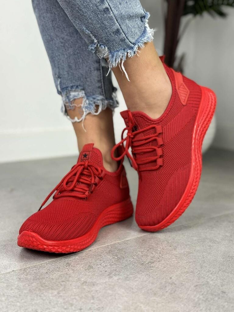 Czerwone buty sportowe damskie – Wygodne buty spotrowe NEWS 3634 - Styl sportowy