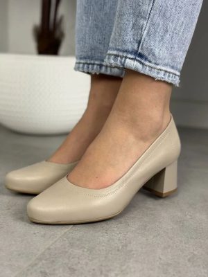 Czółenka Damskie Na Niskim Obcasie Pulso Skóra Wygodne Buty AF-1162 Beż Włoski