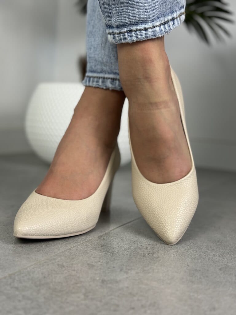 Polskie czółenka damskie 480 FOR BUT – Wygodne buty na niskim obcasie beż - Na lato