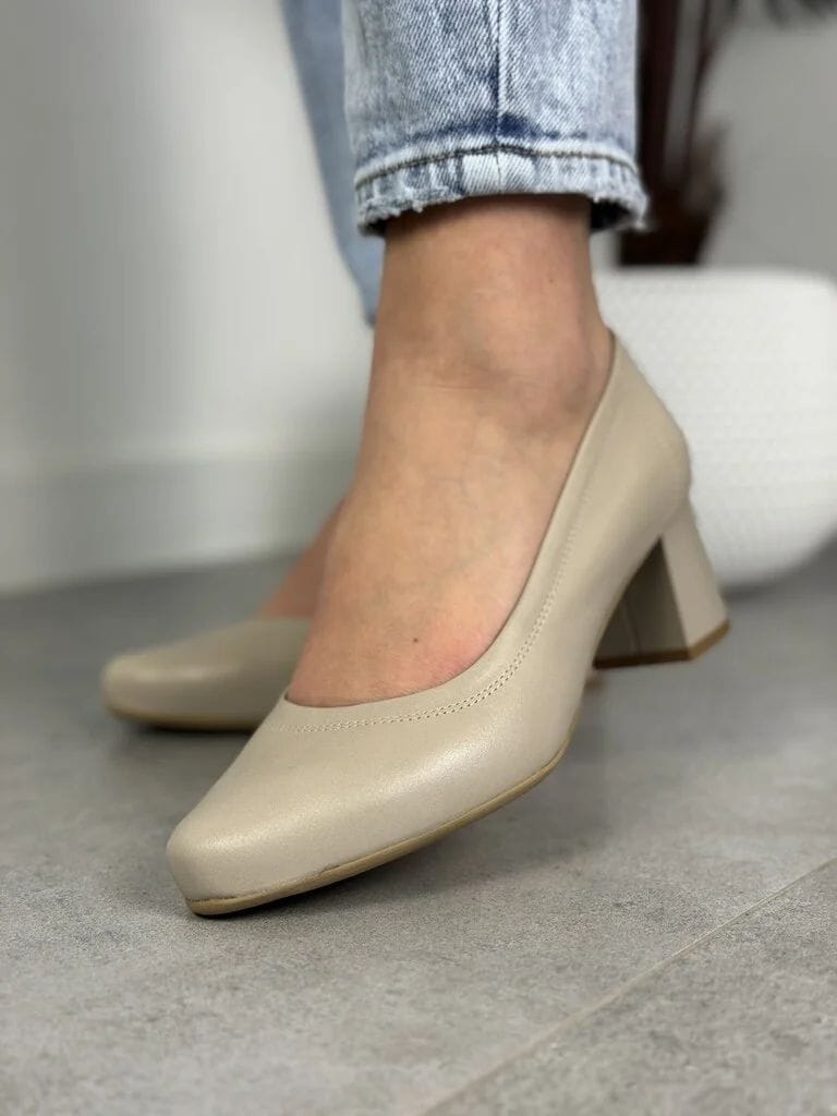 Czółenka Damskie Na Niskim Obcasie Pulso Skóra Wygodne Buty AF-1162 Beż Włoski - Styl komfortowy