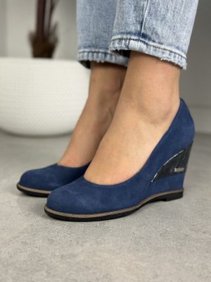 Czółenka Na Koturnie Skórzane – Damskie buty Korda 1972 koturn granat