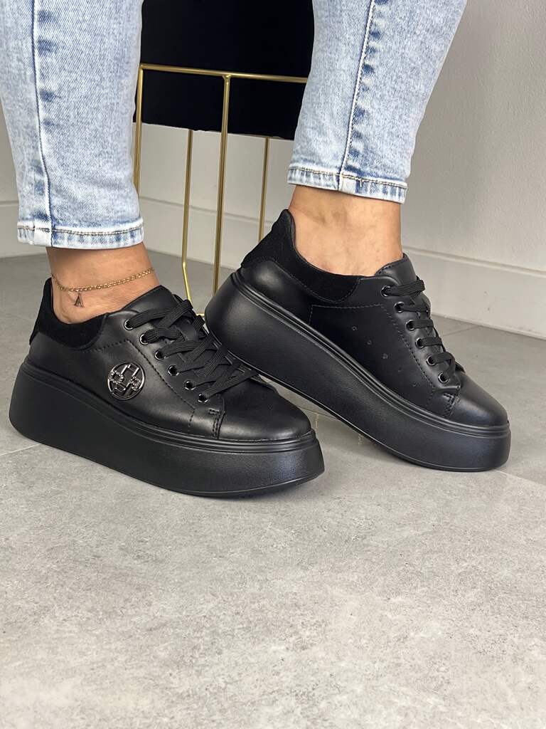 Sneakersy damskie czarne na grubym spodzie Filippo DP6058/24 - Na lato