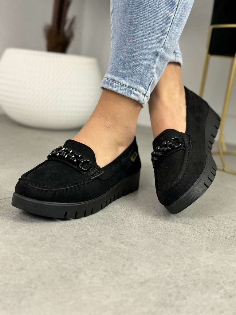 Czarne mokasyny damskie Goodin – Moiekkie wygodne buty - Do spodni