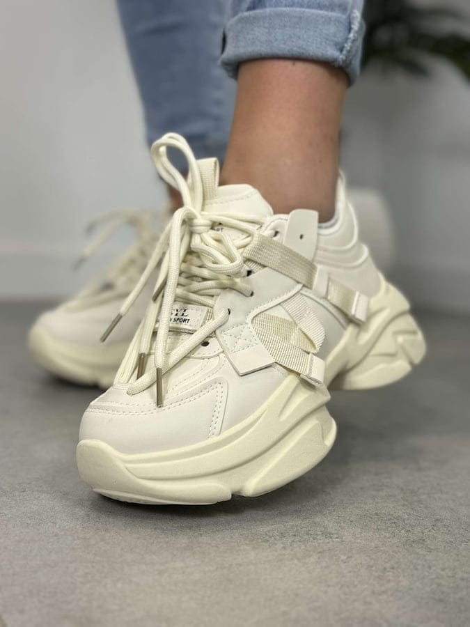 Sportowe sneakersy damskie LA269 beżowe - Do spodni