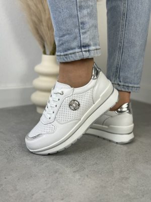 Skórzane Sneakersy Białe GOODIN GD-XF-64 White/Silver - Na lato