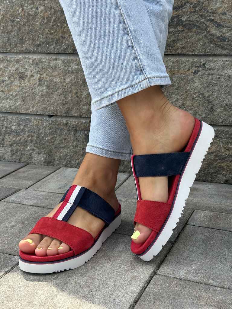 Wygodne Skórzane Klapki Damskie Filippo DK2170/21 RED/NV - Do sukienki