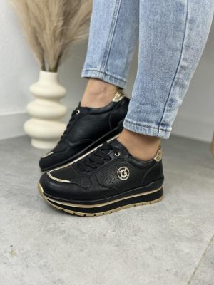 Czarne Buty Sportowe Damskie GOODIN GD-XF-64 Black/Gold - Styl miejski