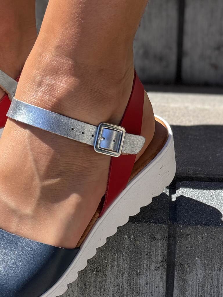 Hiszpańskie Sandały na Koturnie 4604 Red/Nav/Silver - obrazek 11