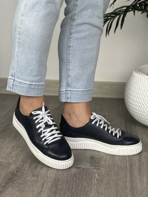 Granatowe trampki skórzane damskie AF-1276 Obuwie dla kobiet - Do jeansów