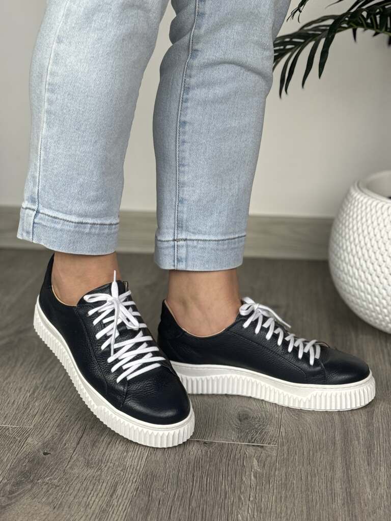 Granatowe trampki skórzane damskie AF-1276 Obuwie dla kobiet - Do jeansów