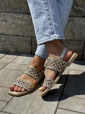 Złote sandały ażurowe damskie Xti 143864 - Styl elegancki