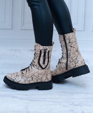 Beżowe Trzewiki Skórzane Damskie- Modne Trzewiki Skórzane Contes - Styl elegancki