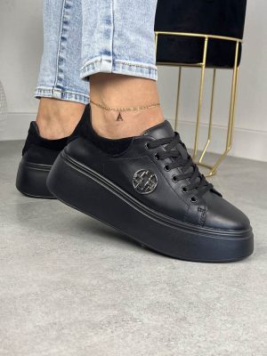 Sneakersy damskie czarne na grubym spodzie Filippo DP6058/24 - Styl casualowy