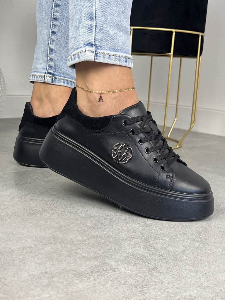 Sneakersy damskie czarne na grubym spodzie Filippo DP6058/24 - Styl casualowy