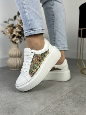 Białe Sneakersy Damskie Skórzane – Modne Buty Na Grubym Spodzie