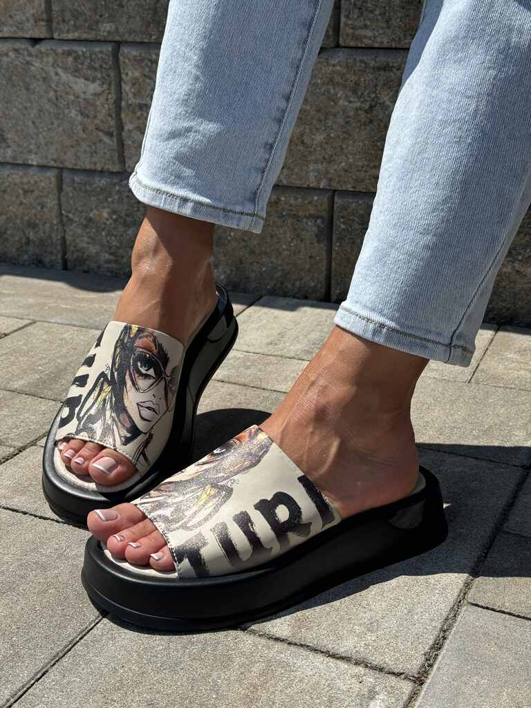 Beżowe skórzane klapki damskie na platformie Filippo Dk6158/24 - Styl klasyczny