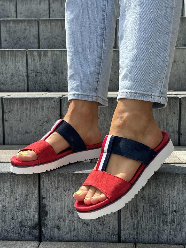 Wygodne Skórzane Klapki Damskie Filippo DK2170/21 RED/NV - Na lato