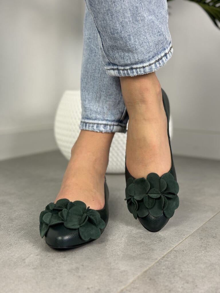 Skórzane Baleriny Damskie – Modne buty damskie Korda 1794 Green - Styl smart casual
