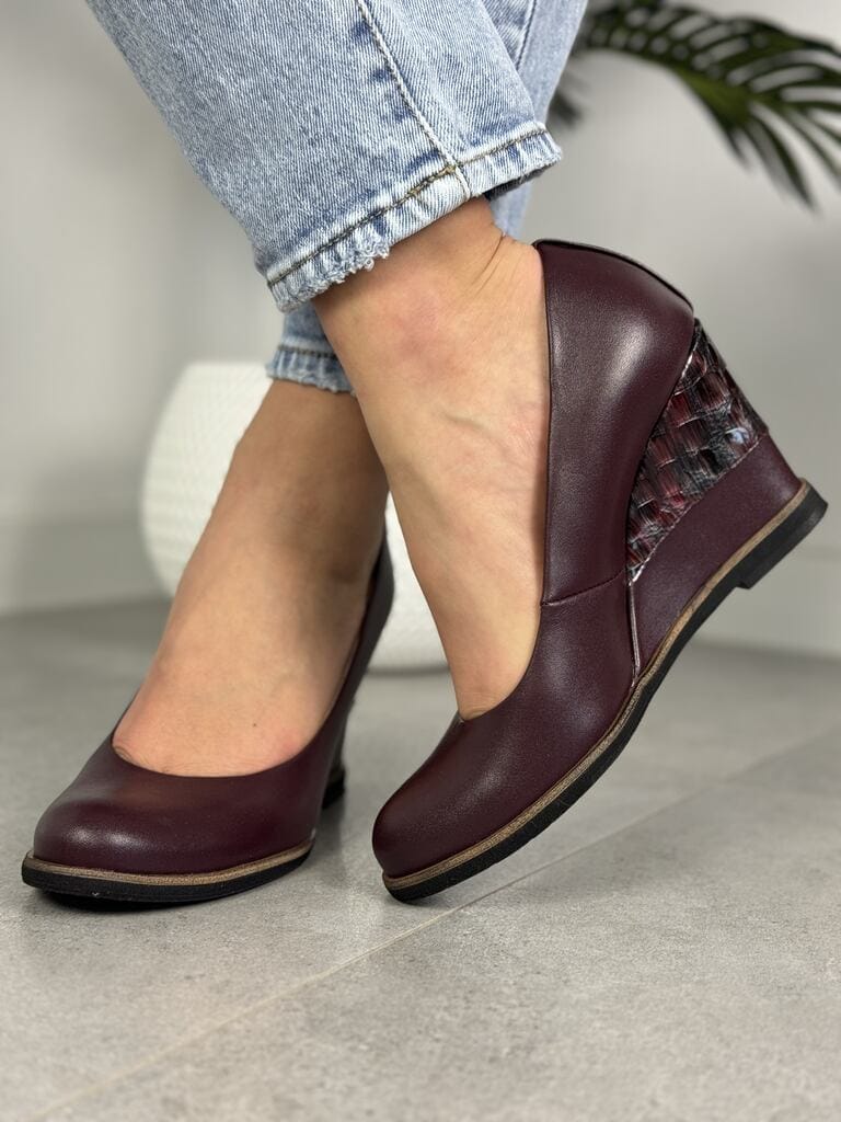 Czółenka Skórzane Na Koturnie – Damskie buty Korda 1972 koturn bordo - Styl boho
