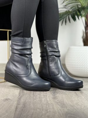 Botki skórzane granatowe Axel na haluksy 4418 - Styl miejski