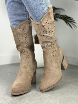 Beżowe Botki Ażurowe Na Słupku – Modne Buty na Wiosnę S. Barski - Styl miejski