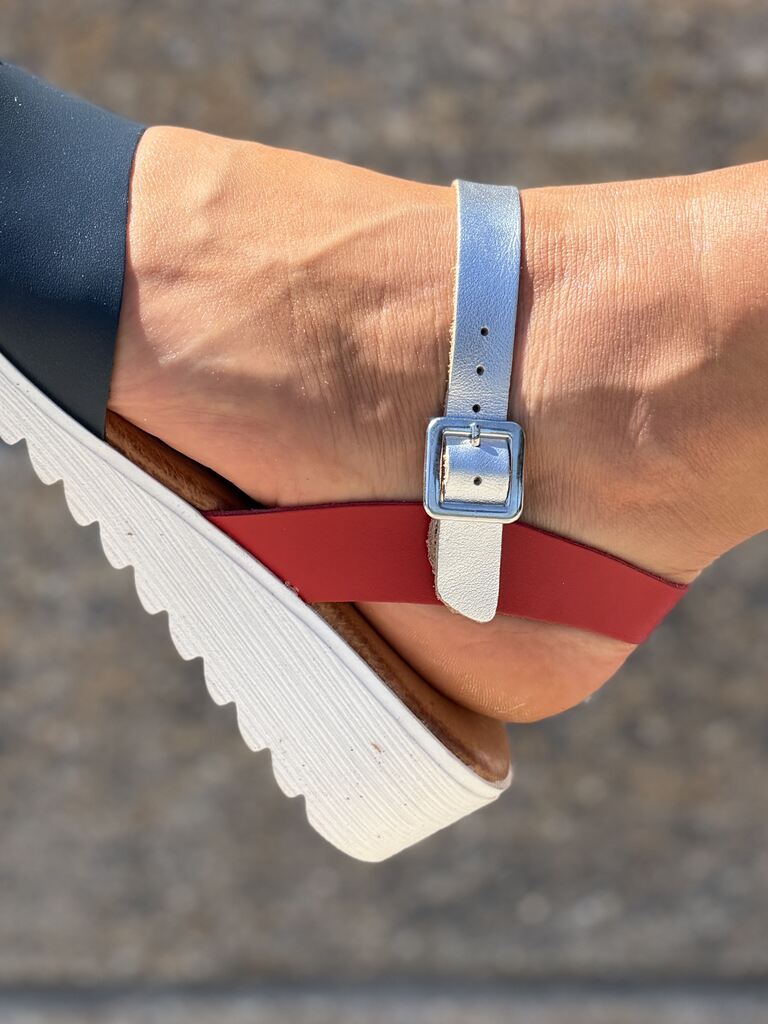 Hiszpańskie Sandały na Koturnie 4604 Red/Nav/Silver - obrazek 8