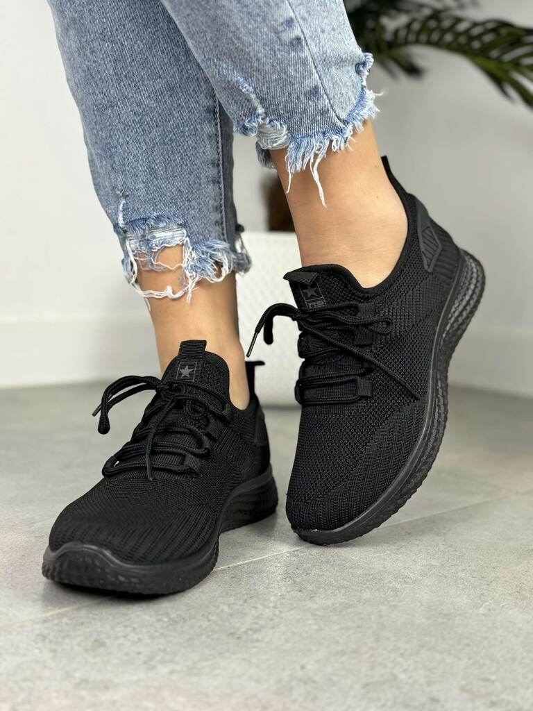 Czarne buty sportowe damskie – Wygodne buty spotrowe NEWS 3634 - Do spodni