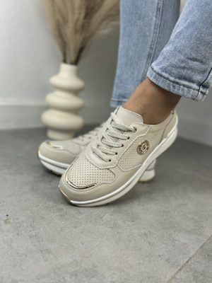 Skórzane Sneakersy Damskie Beżowe GOODIN GD-XF-64 Beige - Styl miejski
