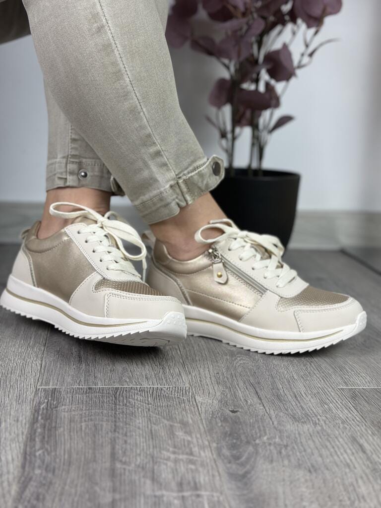 Beżowe skórzane sneakersy damskie Sergio Leone SP-116 - Na lato