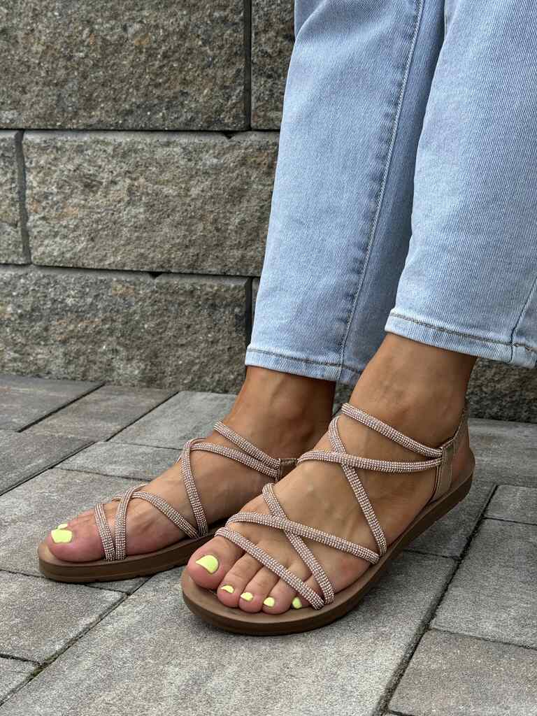 Złote sandały damskie z cyrkoniami Filipo DS6884/25 - Styl glamour