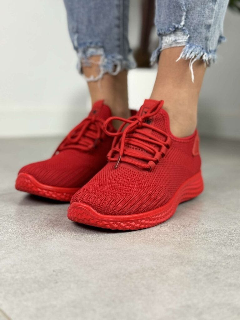 Czerwone buty sportowe damskie – Wygodne buty spotrowe NEWS 3634 - Na lato