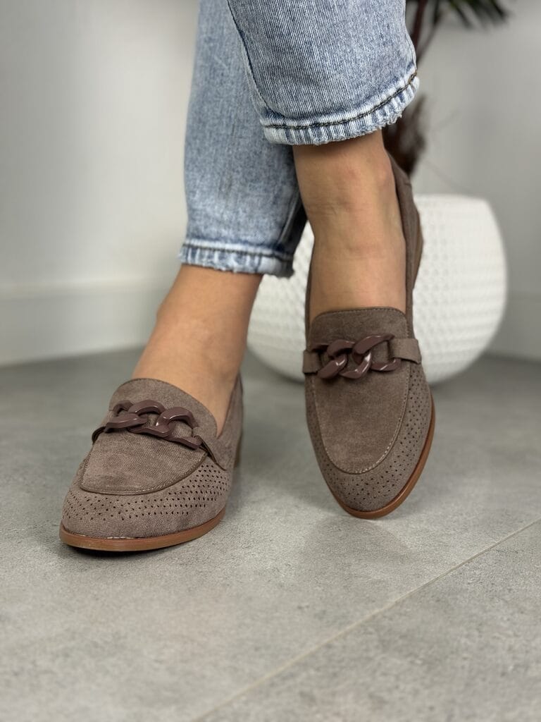 Mokasyny damskie ażurowe khaki – Wygodne mokasyny damskie Potocki 24-12052KH - Styl smart casual