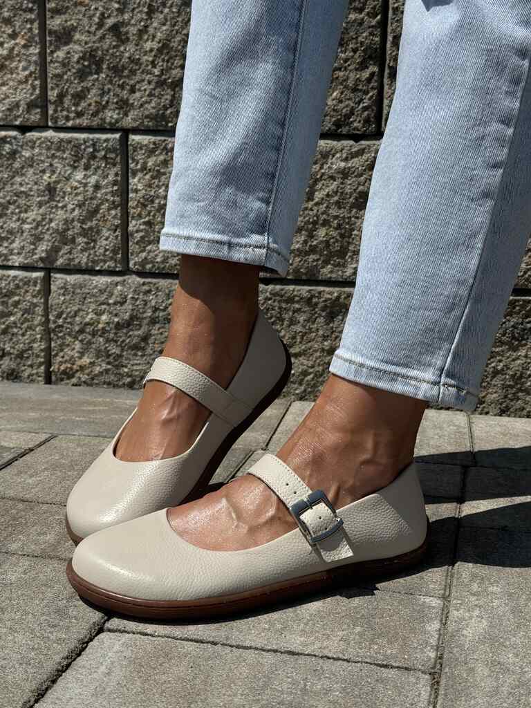 Beżowe buty skórzane barefoot Yolanda 2483 - Styl komfortowy