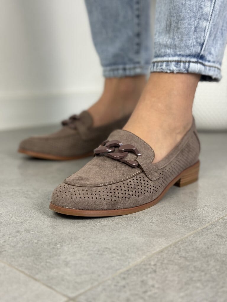 Mokasyny damskie ażurowe khaki – Wygodne mokasyny damskie Potocki 24-12052KH - Styl casualowy