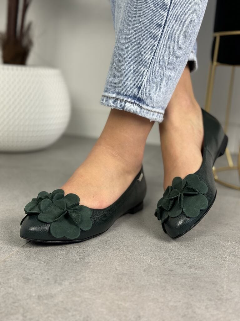 Skórzane Baleriny Damskie – Modne buty damskie Korda 1794 Green - Do spodni