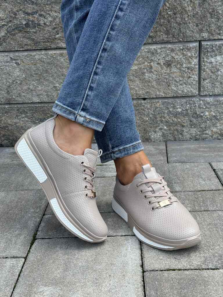 Skórzane beżowe sneakersy damskie Filippo DP6740 - Na lato