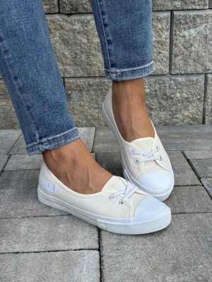 Beżowe trampki damskie wsuwane z materiału tekstylnego Lee Cooper CF-2102 - Na lato