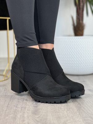 Zamszowe botki damskie na niskim obcasie S.Barski - Styl miejski