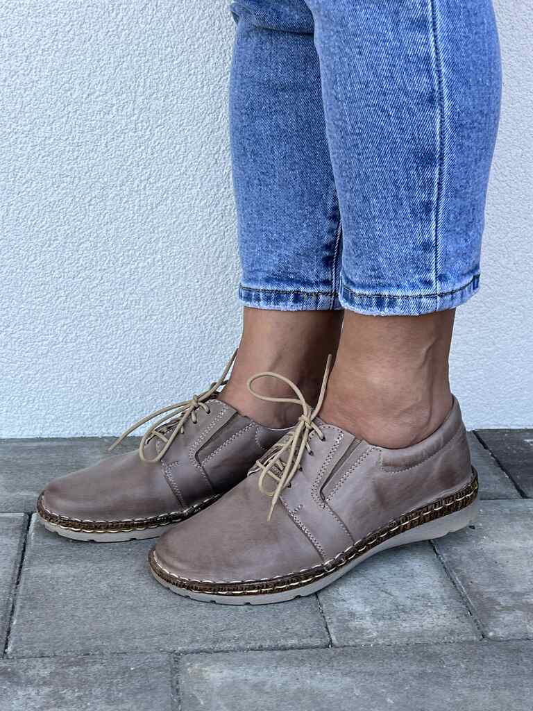 Beżowe półbuty damskie skórzane 0537 Wasak - Do jeansów