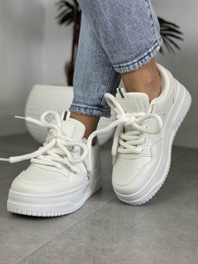 Modne sneakersy na grubej podeszwie – Damskie buty sportowe ABO-1571 Biały - Na wiosnę