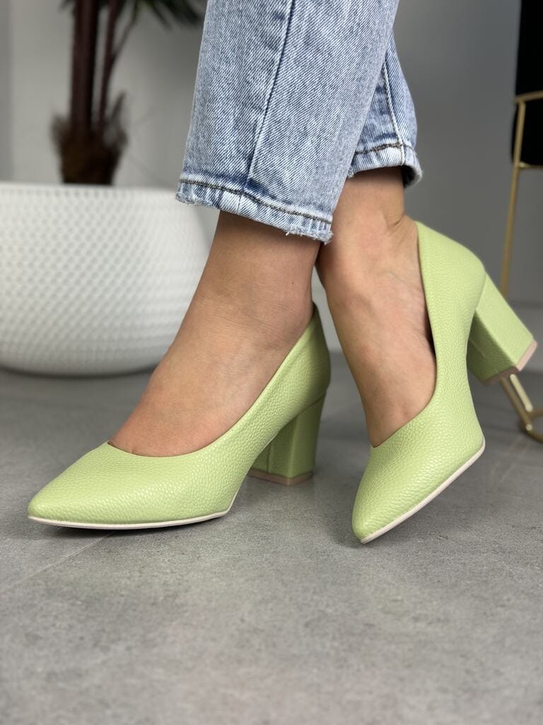 Polskie czółenka damskie 480 FOR BUT Pistacja – Wygodne buty na niskim obcasie