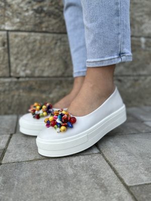 Białe skórzane półbuty na platformie – Wygodne mokasyny damskie Filippo - Styl casualowy